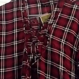 Plaid lace up top